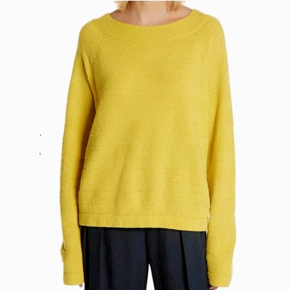 NWT Vince Merino Wool Blend Pullover Sweater Textured Knit Stripe Zest Yellow XL